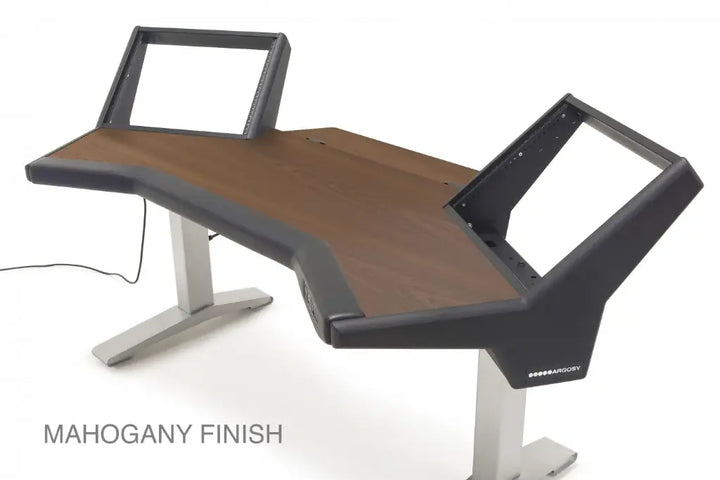 Argosy Halo Sit-Stand Ultimate-Halo with Mahogany Desk Surface,2 Rack Shelves,Pair 160 Speaker Platforms,Accessory Drawer,D8 MonitorArm, CPU Shelf