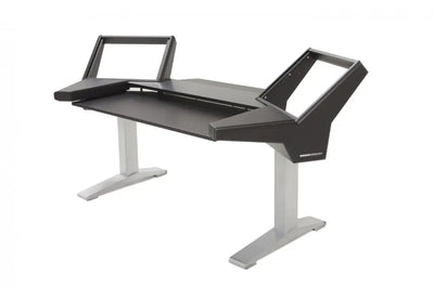 Argosy Halo Keyboard Desk w/Black End Panels,Mahogany Top,Silver Legs