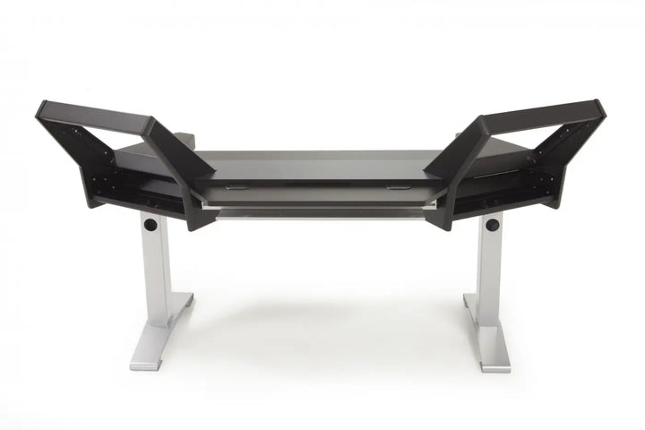 Argosy Halo Keyboard Desk w/Black End Panels,Mahogany Top,Silver Legs