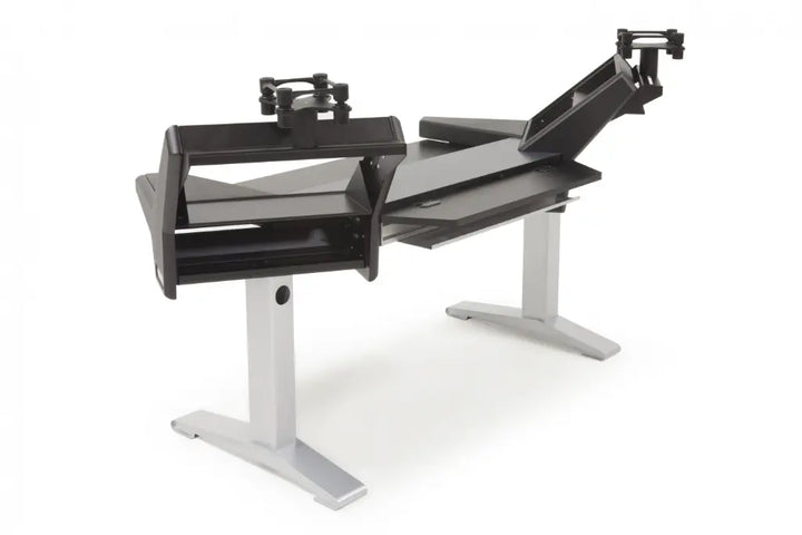 Argosy Halo Keyboard Plus Desk, 2 rack shelves, 160 Speaker Platforms, Black Top&Silver Legs