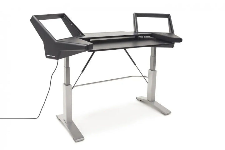 Argosy Halo Keyboard Sit-Stand Desk w/Mah Desk Top, Black EPs, Silver Legs