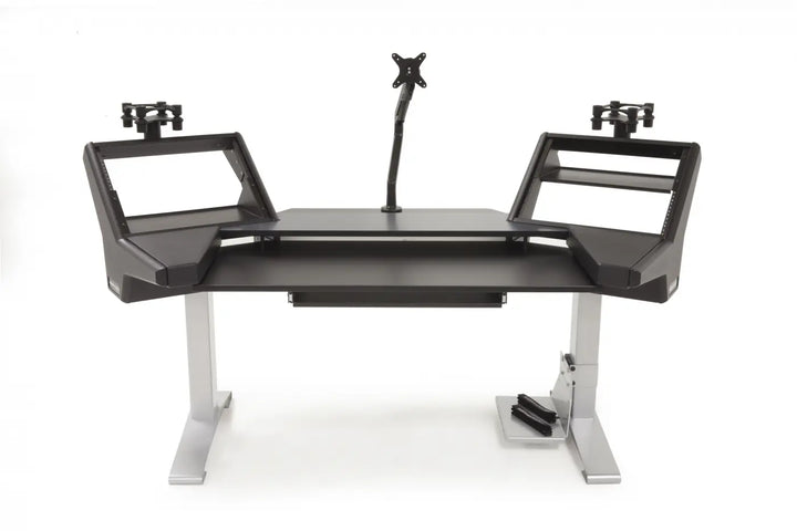 Argosy Halo K Ultimate,2 Shelves,160 Spkr Platforms,Kybrd try,D8 Monitor Arm, CPU Shelf,Black Top