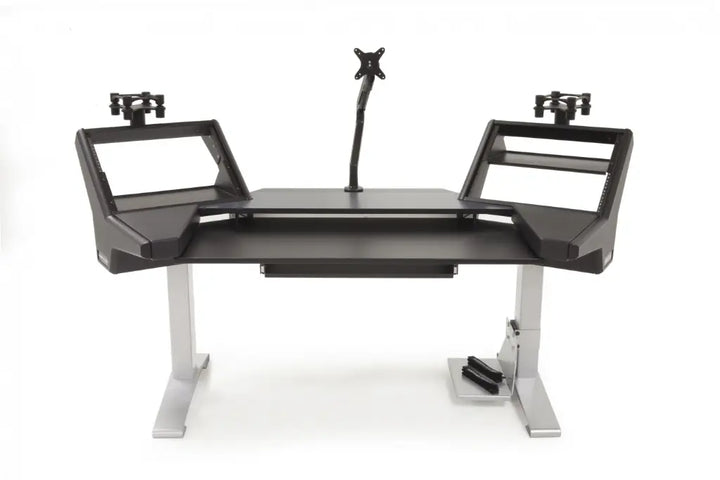 Argosy Halo K Ultimate,2 Shelves,160 Spkr Platforms,Kybrd try,D8 Monitor Arm, CPU Shelf,Black Top