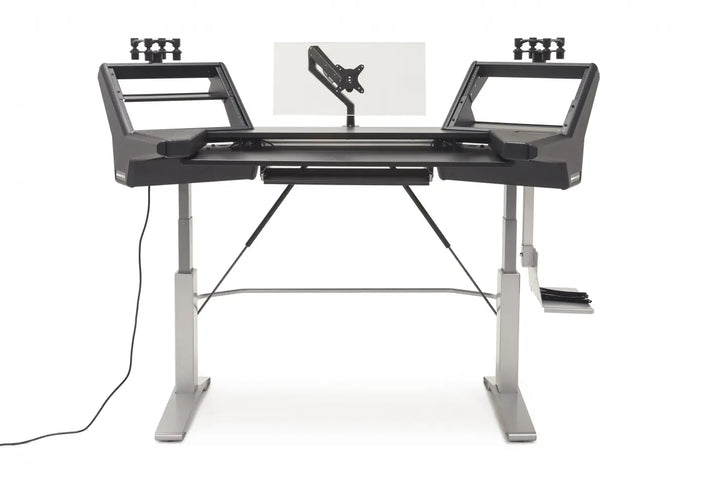 Argosy Halo KE Ultimate,2Shelves,160 Spkr Platforms,KybdTray,D8 Mon. Arm,CPU Shelf,w/Black Top&Silver Legs
