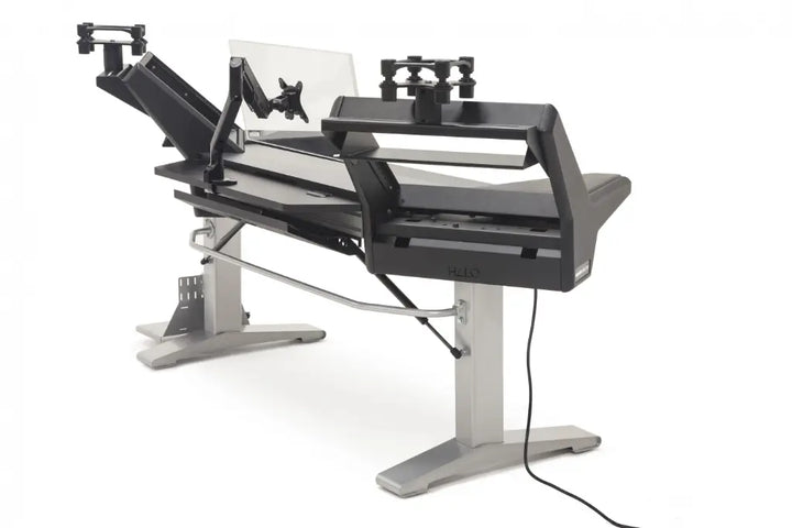 Argosy Halo KE Ultimate,2Shelves,160 Spkr Platforms,KybdTray,D8 Mon. Arm,CPU Shelf,w/Black Top&Silver Legs