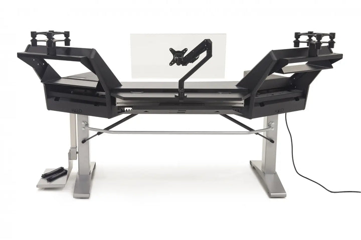 Argosy Halo KE Ultimate,2Shelves,160 Spkr Platforms,KybdTray,D8 Mon. Arm,CPU Shelf,w/Black Top&Silver Legs