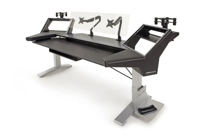 Argosy Halo K88 Ultimate w/2)Shelves,Pr160SpkrPltfms,kybrdTry,2)D8MonitorArms, CPUShelf, Black Top