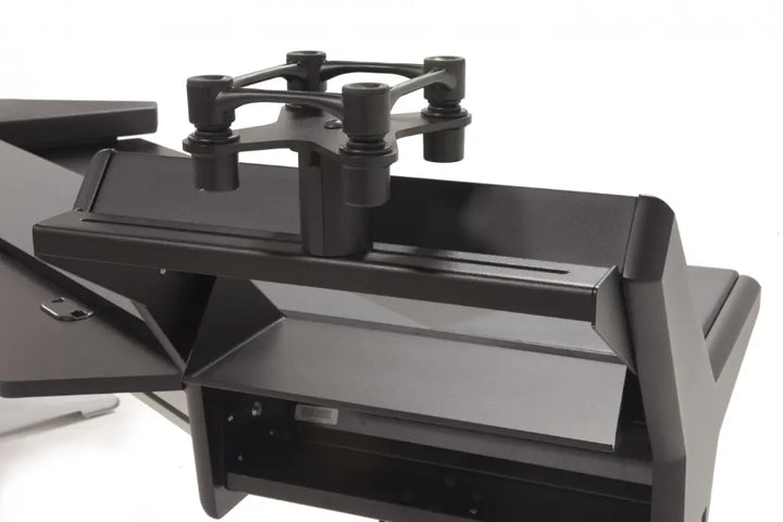Argosy Halo K88 Ultimate w/2)Shelves,Pr160SpkrPltfms,kybrdTry,2)D8MonitorArms, CPUShelf, Black Top