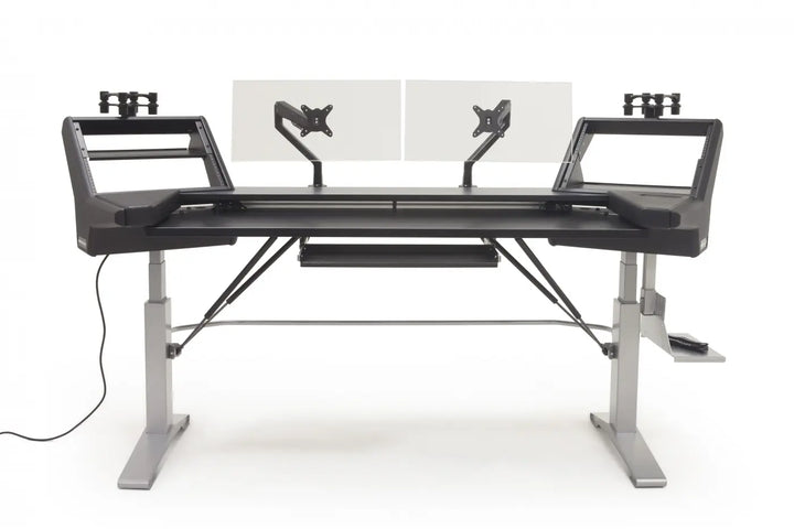 Argosy Halo K88 Sit-Stand Mahogany Ultimate - Halo K88.E2, 2 Shelves, Pr 160 SpkrPlatform, KybdTray,2)D8 MonArms,CPU Shelf