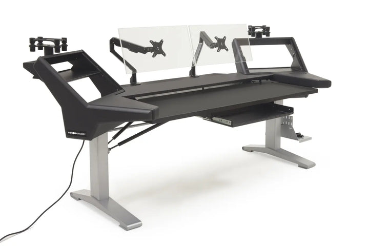 Argosy Halo K88 Sit-Stand Mahogany Ultimate - Halo K88.E2, 2 Shelves, Pr 160 SpkrPlatform, KybdTray,2)D8 MonArms,CPU Shelf