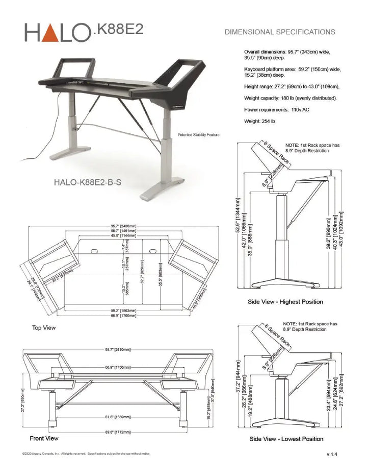 Argosy Halo K88 Sit-Stand Plus - Halo K88.E2, 2 Rack Shelves, & 160 Speaker Platforms