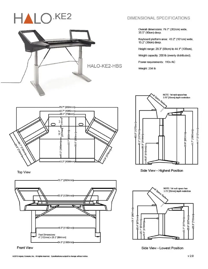 Argosy Halo K Sit-Stand Ultimate-HaloK Mah,2Shelves,Pr 160 SpkrPlatform,KybdTray,D8 MonitorArm, CPU Shelf