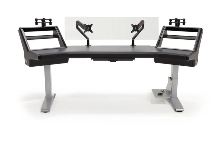 Argosy Halo 96.7" Wide Ultimate-w/ Traceless Desktop (Fingerprint Resistant Black) ,2 Shelves,Pair 160 Speaker Platforms, Accessory Drawer, D8 Monitor Arm, CPU Shelf