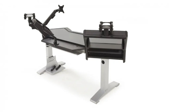 Argosy Halo Ultimate, Black Traceless dektop, 2 Shelves,Pr.160 Speaker Platforms,Accessory Drawer,D8 Monitor Arm, CPU Shelf