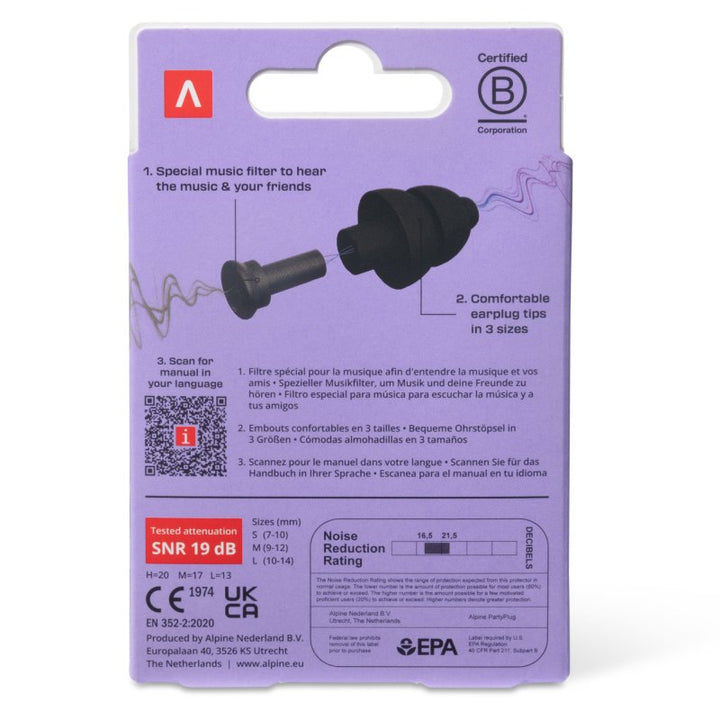 Alpine Alpine PartyPlug Earplugs for Concerts and Festivals (Black)