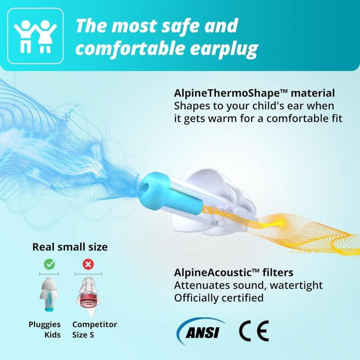 Alpine Alpine Pluggies Kids Earplugs for Noise, Water and Air Pressure