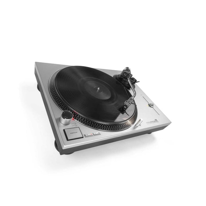 Reloop RP-2000 MK4 (Silver) – three-quarter view with record
