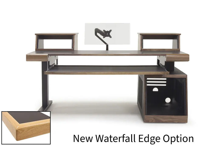 Argosy Radius Composer for 88 Keys, Straight Top, 1) Slanted 10sp Base Rack, 1) Steel Leg, Waterfall Edge - Walnut Trim Upgrade