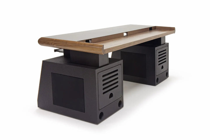 Argosy Radius Composer for 88 Keys, Straight Top, 2) Slanted 10sp Base Racks, Bullnose Edge - Walnut Trim Upgrade