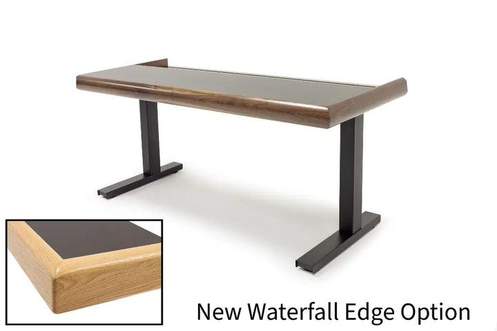 Argosy Radius Signature w/67" Straight Top, 2) Steel Legs, Waterfall Edge - Walnut Trim Upgrade