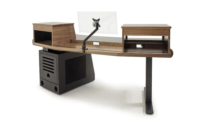 Argosy Radius Signature w/67" Splayed Top, 1) Slanted 10sp Base Rack, 1) Steel Leg, Bullnose Edge - Walnut Trim Upgrade