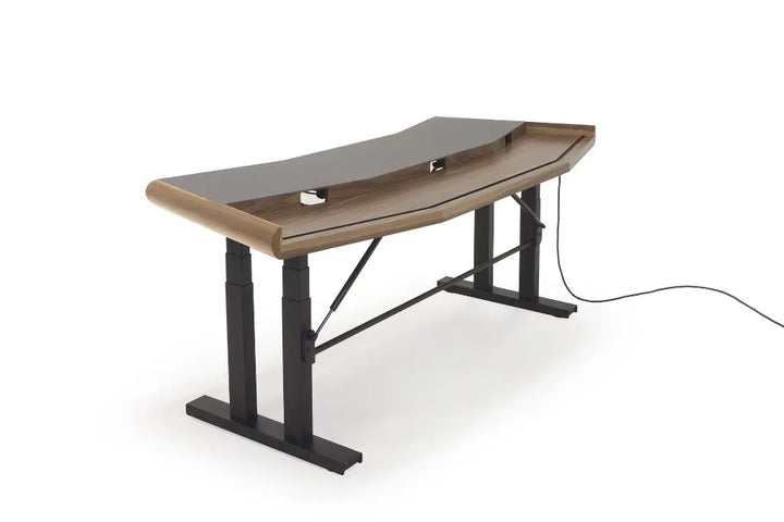 Argosy Radius Signature w/67" Splayed Top, Height Adjustable Steel Legs, Bullnose Edge - Walnut Trim Upgrade