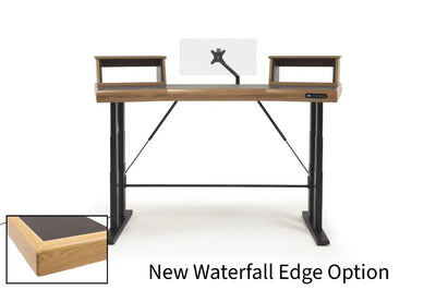 Argosy Radius Signature w/67" Splayed Top, Height Adjustable Steel Legs, Waterfall Edge - Walnut Trim Upgrade