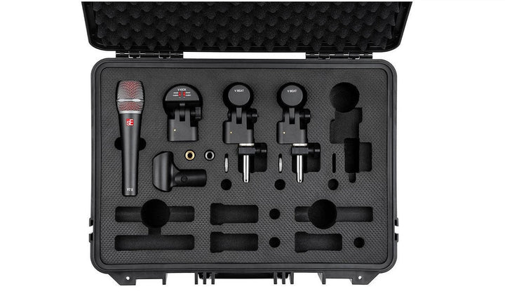 SE Electronics VPACK/VENUES V Pack feat V Kick, 2 V Beat w/clamps, V7 X with Case – three-quarter left view