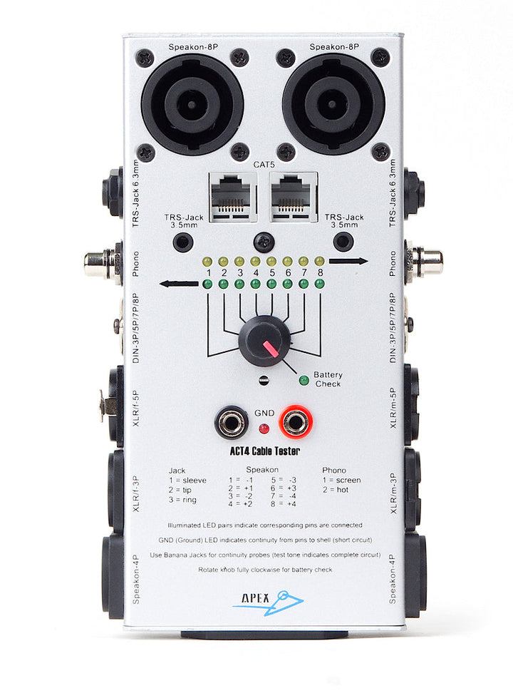 Apex ACT4 Deluxe Cable Tester – XLRM, XLRF, ¼-inch bal/unbal, RCA, MIDI - Cable Accessories
