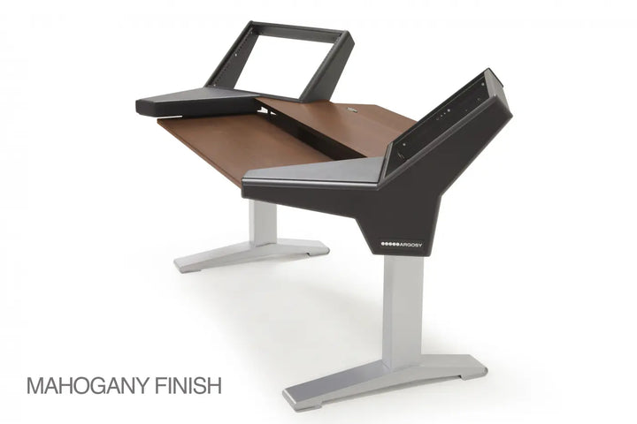 Argosy Halo Keyboard Desk w/Black End Panels,Mahogany Top,Silver Legs
