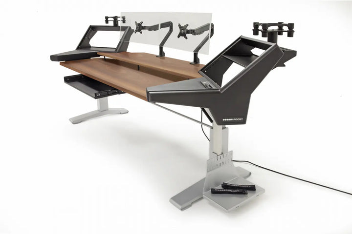 Argosy Halo K88 Sit-Stand Mahogany Ultimate - Halo K88.E2, 2 Shelves, Pr 160 SpkrPlatform, KybdTray,2)D8 MonArms,CPU Shelf