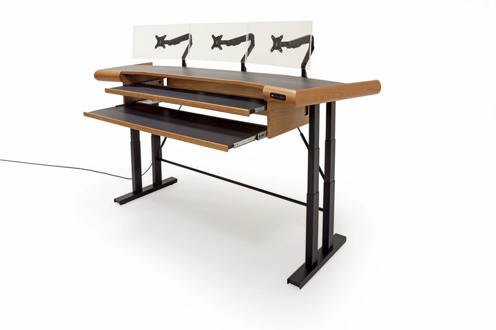Argosy Radius Composer with Dual Pull-Out Keyboard Tray for 88 Keys, Splayed Top, Height Adjustable Steel Legs, Bullnose Edge - Standard Trim