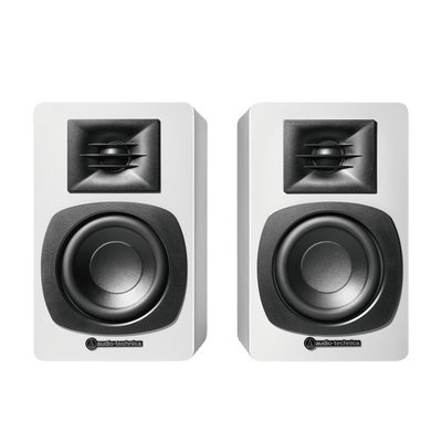 Audio-Technica AT-SP3XWH Powered Bookshelf Speakers (Pair, White) - 3"