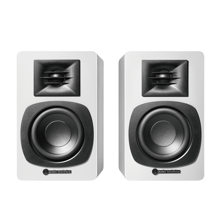 Audio-Technica AT-SP3XWH Powered Bookshelf Speakers (Pair, White) - 3"