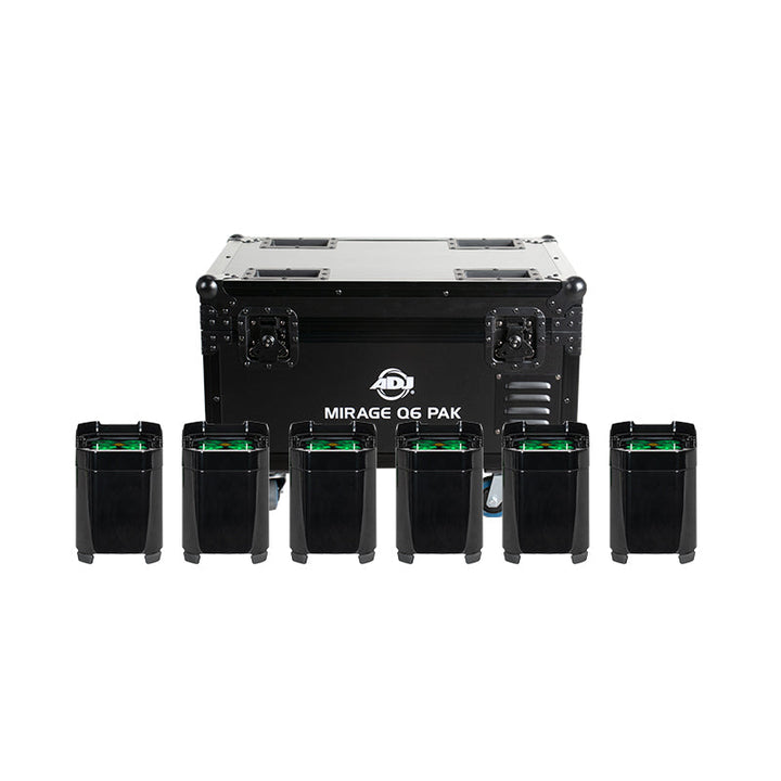 ADJ 6 x MIRAGE-Q6-IP (Battery) Fixtures w/Flight Case - Black
