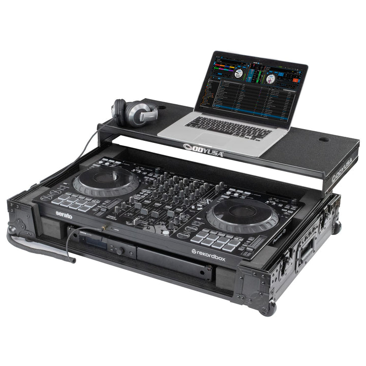 Odyssey FZGSDDJFLX10CWBL Glide-Style 1U Flight Case for DDJ-FLX10 - Black, Corner Wheels