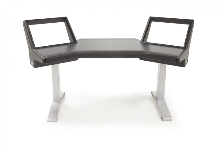 Argosy Halo Desk w/Black End Panels,Mahogany Surface, and Silver Legs