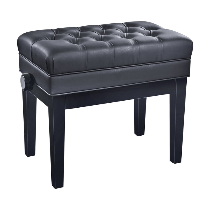 K&M 13986 Deluxe Piano Bench with Sheet Music Storage (Gloss Black, Black Imitation Leather Seat)