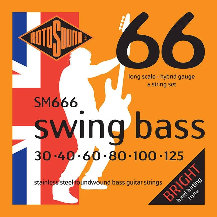 Rotosound Swing Bass 66 SM666 Stainless Steel 6-String Bass Strings (30-125) - Instrument Accessories