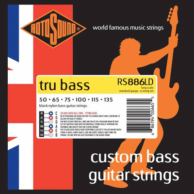 Rotosound Tru Bass 88 RS886LD Black Nylon Flatwound 6-String Bass Strings (50-135) - Instrument Accessories