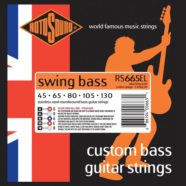 Rotosound Swing Bass 66 RS665EL Stainless Steel 5-String Bass Strings (45-130) - Instrument Accessories