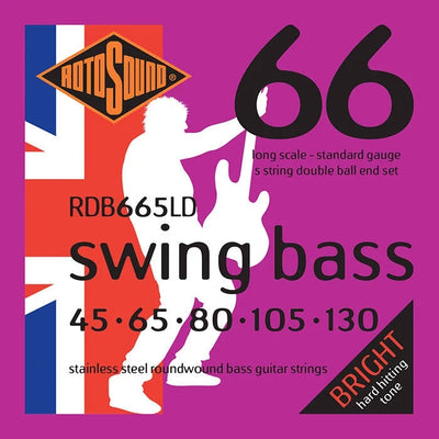 Rotosound Swing Bass 66 RDB665LD Stainless Steel Double Ball End 5-String Bass Strings (45-130) - Instrument Accessories