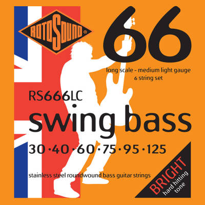 Rotosound Swing Bass 66 RS666LC Stainless Steel 6-String Bass Strings (30-125) - Instrument Accessories