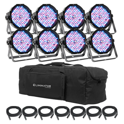 Eliminator MEGA FLAT PAK8 EP 8 x MEGA-HEX-PAR Package With 7 DMX Cables/Bag/Remote