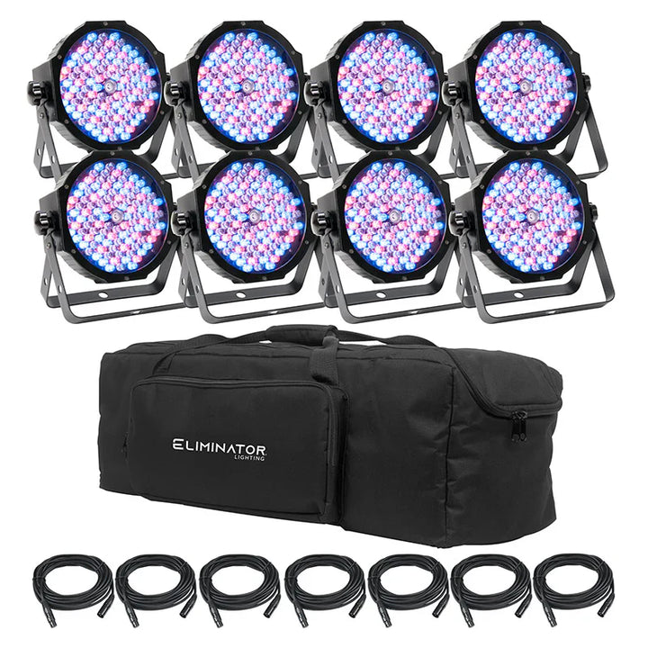 Eliminator MEGA FLAT PAK8 EP 8 x MEGA-HEX-PAR Package With 7 DMX Cables/Bag/Remote