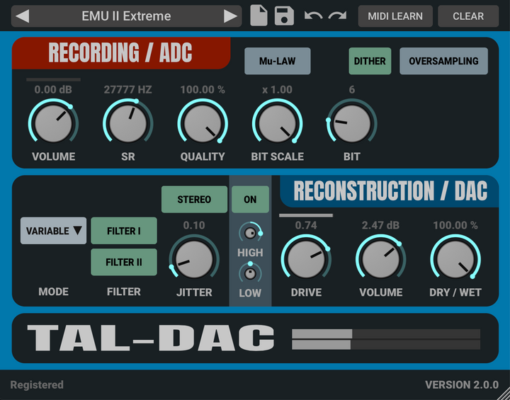 TAL SOFTWARE TAL DAC Bit Crusher