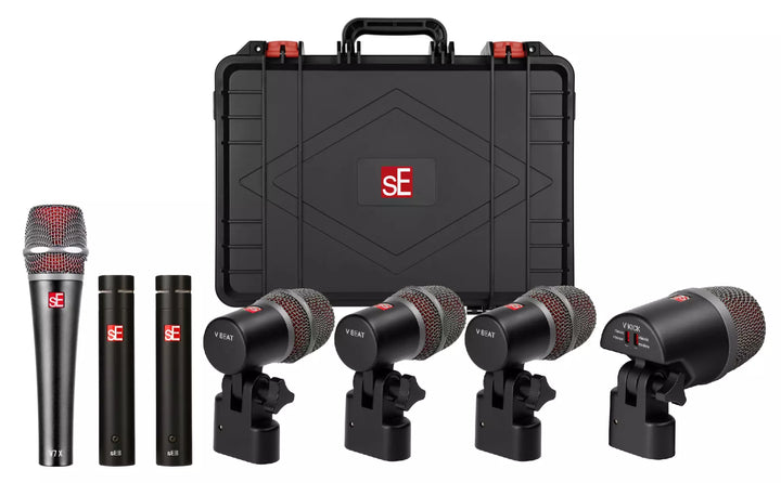 SE Electronics VPACK/ARENAB V Pack feat V Kick, 3 V Beat w/clamps, V7 X, Pair of sE8 with Case - Black – front view